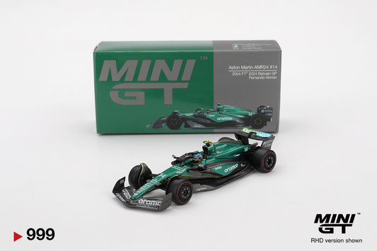 Box of Aston Martin AMR24 #14 Fernando Alonso 2024 F1 2024 Bahrain GP 1:64 scale model car - Mini GT