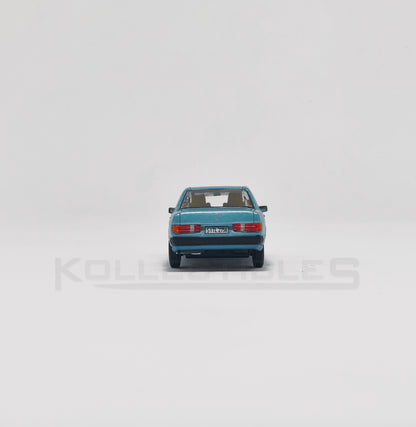 Back view of Mercedes Benz 190E Blue 1:64 scale model cars - Xcartoys x Poprace