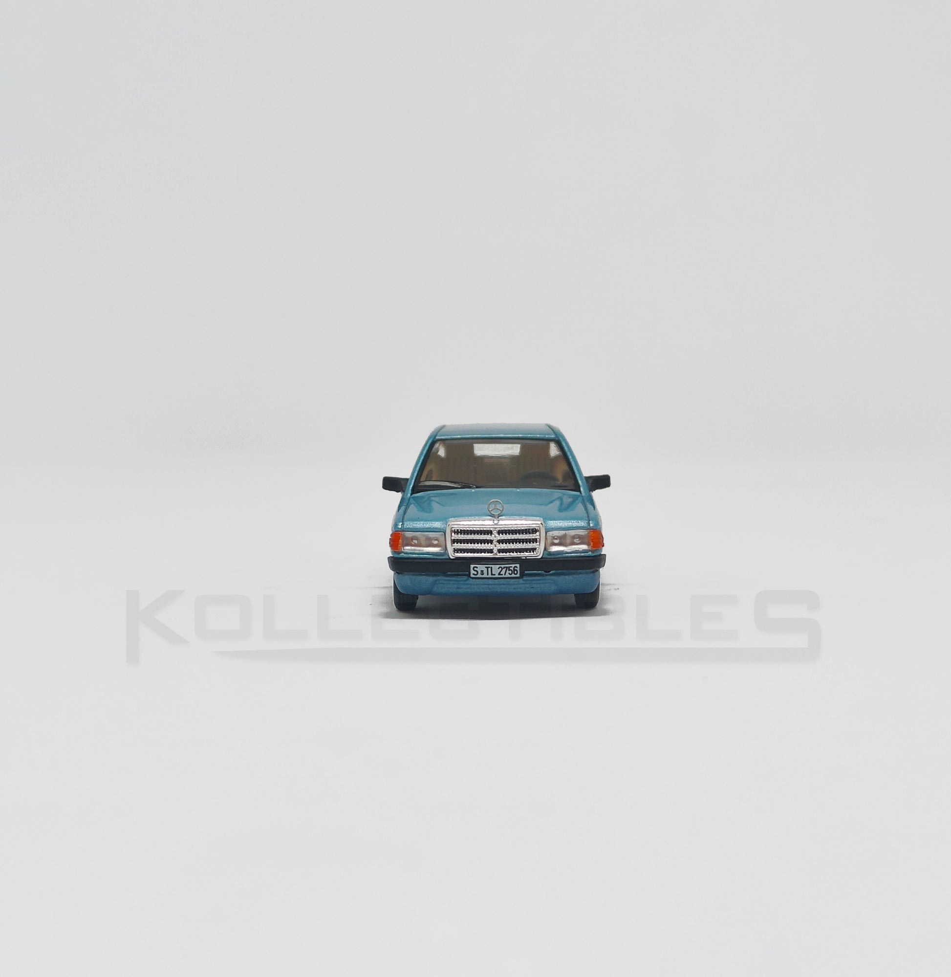 Front view of Mercedes Benz 190E Blue 1:64 scale model cars - Xcartoys x Poprace