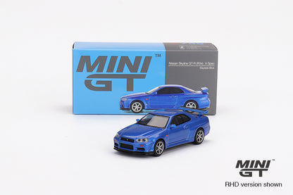Nissan Skyline GT-R (R34) V-Spec Blister Package 1:64 scale model car - Mini GT