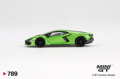 Lamborghini Revuelto Verde Selvans 1:64 scale model car - Mini GT