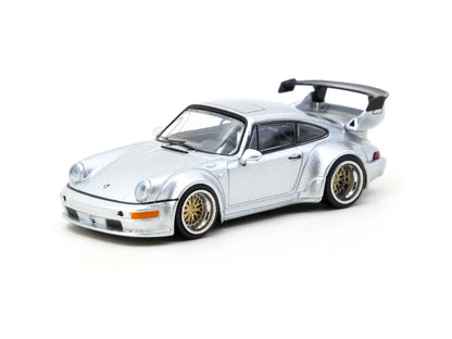front view of Porsche RWB 964 Silver 1:64 Scale Model Car – Tarmac Works (Product Code: T64-037-SL)