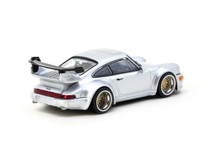 back view of Porsche RWB 964 Silver 1:64 Scale Model Car – Tarmac Works (Product Code: T64-037-SL)