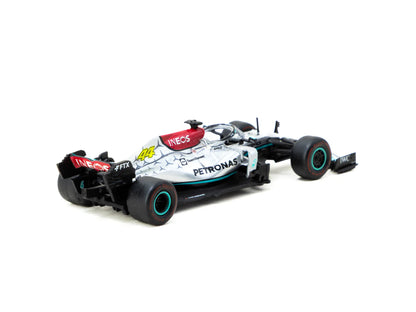 Back perspective view of Mercedes-AMG F1 W12 E Performance 1:64 Scale Model Car – Tarmac Works (Product Code: T64G-F037-LV)