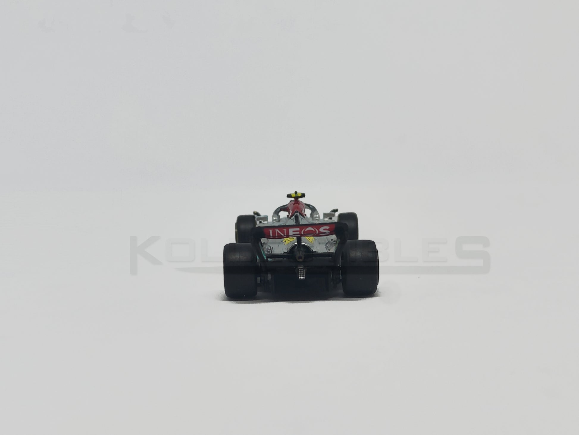 back view of Mercedes Benz - AMG F1 W13E Performance Belgian Grand Prix 2022 1:64 scale model car by Tarmac Works