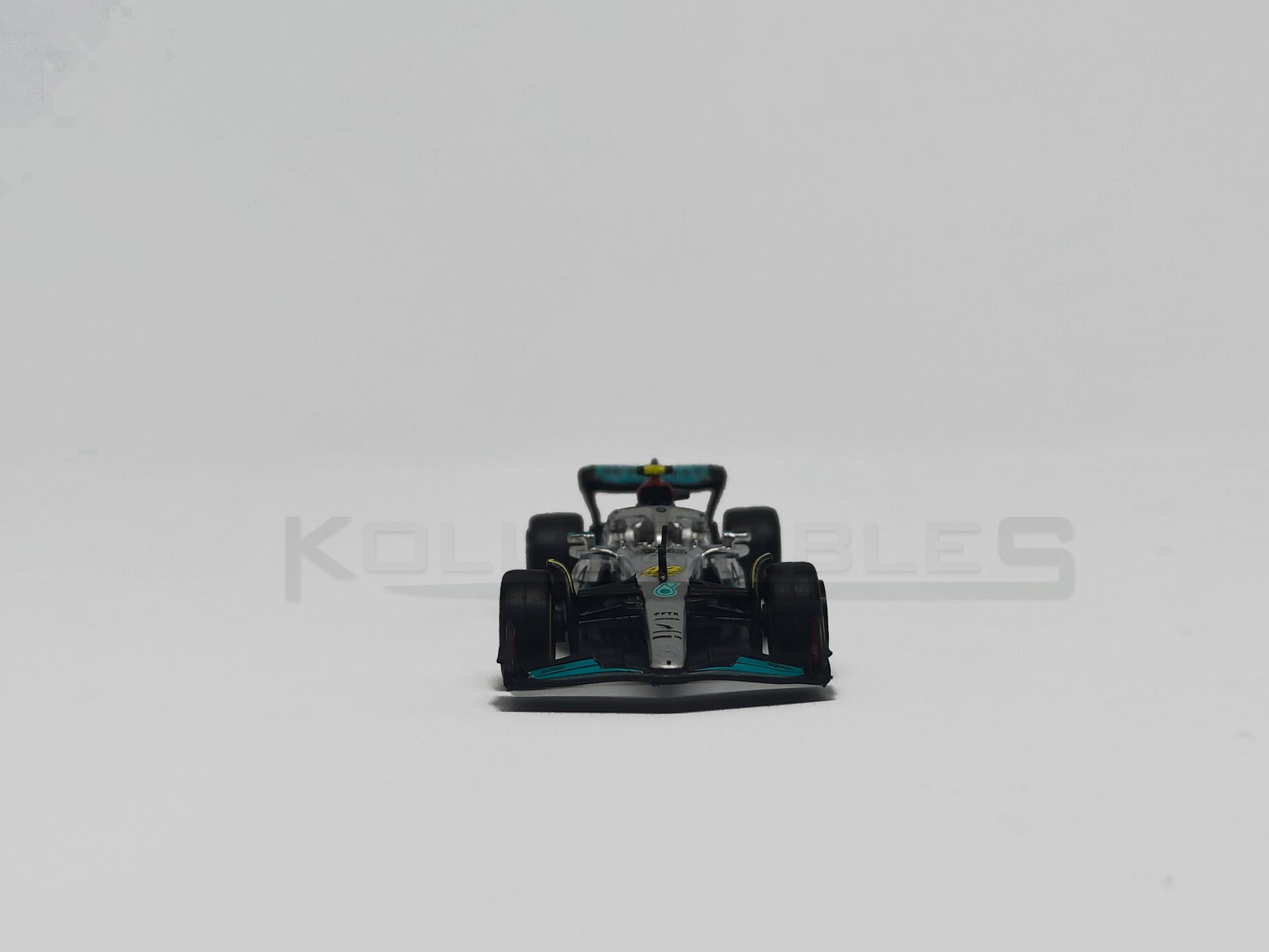 front view of Mercedes Benz - AMG F1 W13E Performance Belgian Grand Prix 2022 1:64 scale model car by Tarmac Works