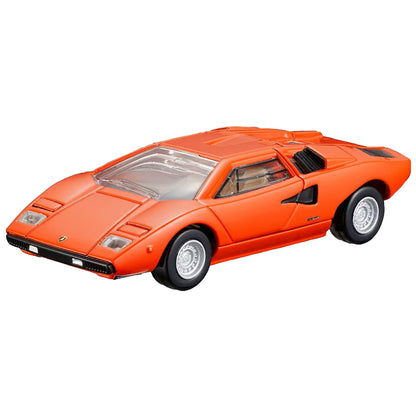 Front perspective view of Lamborghini Countach LP 400 ORANGE 24 1:64 scale model car - Tomica premium