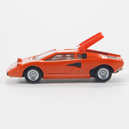 side perspective view of Lamborghini Countach LP 400 ORANGE 24 1:64 scale model car - Tomica premium
