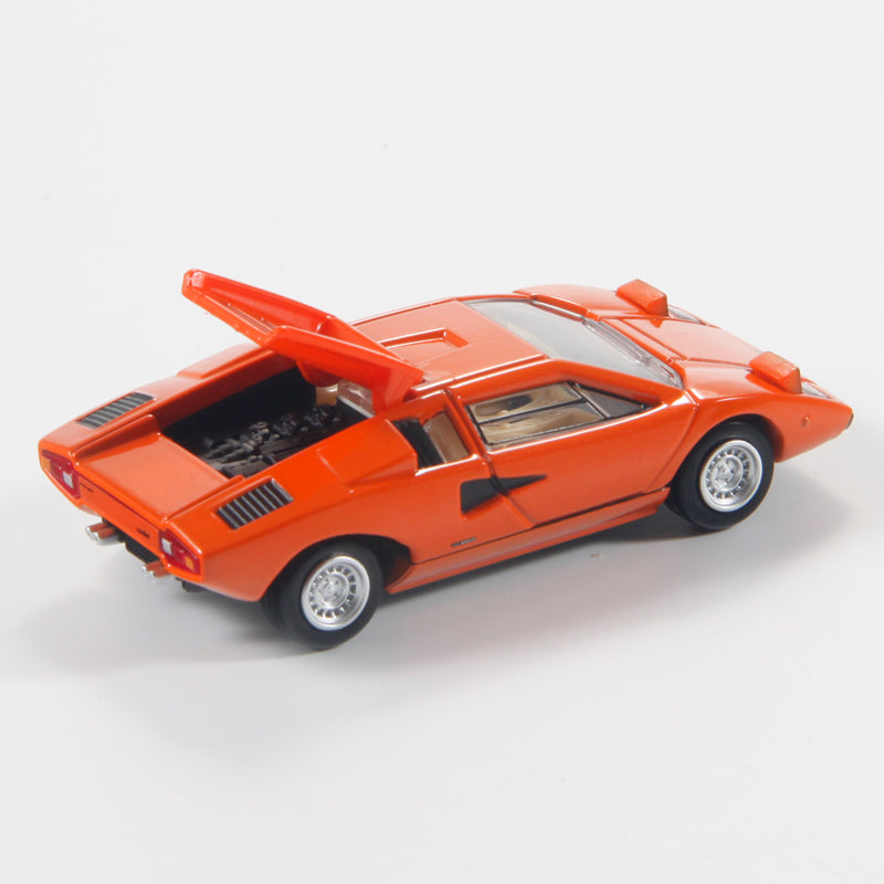 back top perspective view of Lamborghini Countach LP 400 ORANGE 24 1:64 scale model car - Tomica premium