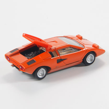 back top perspective view of Lamborghini Countach LP 400 ORANGE 24 1:64 scale model car - Tomica premium
