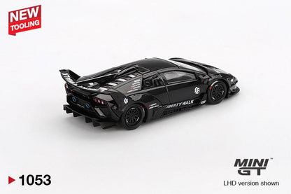 back perspective view of Lamborghini LB-Silhouette WORKS MURCIELAGO GT Evo Black 1:64 scale model car - Mini GT