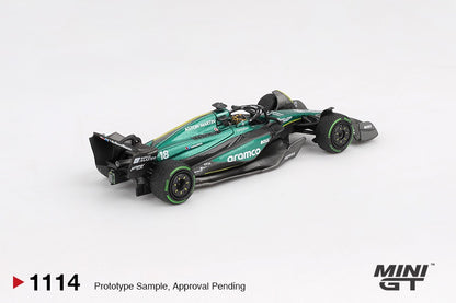 back perspective view of Aston Martin AMR24 #18 Lance Stroll 2024 F1 – Mini GT (Product Code: MGT01114)