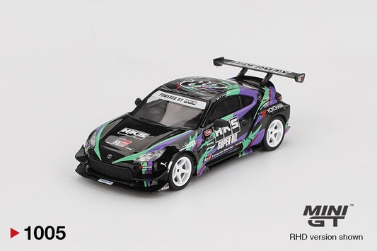Front perspective view of Toyota GR86 HKS TYPE R 2022 Tokyo Auto Salon 1:64 scale model car - Mini GT