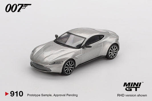 FRONT PERSPECTIVE VIEW OF Aston Martin DB10 “Spectre” blister pack 1:64 scale model car - Mini GT