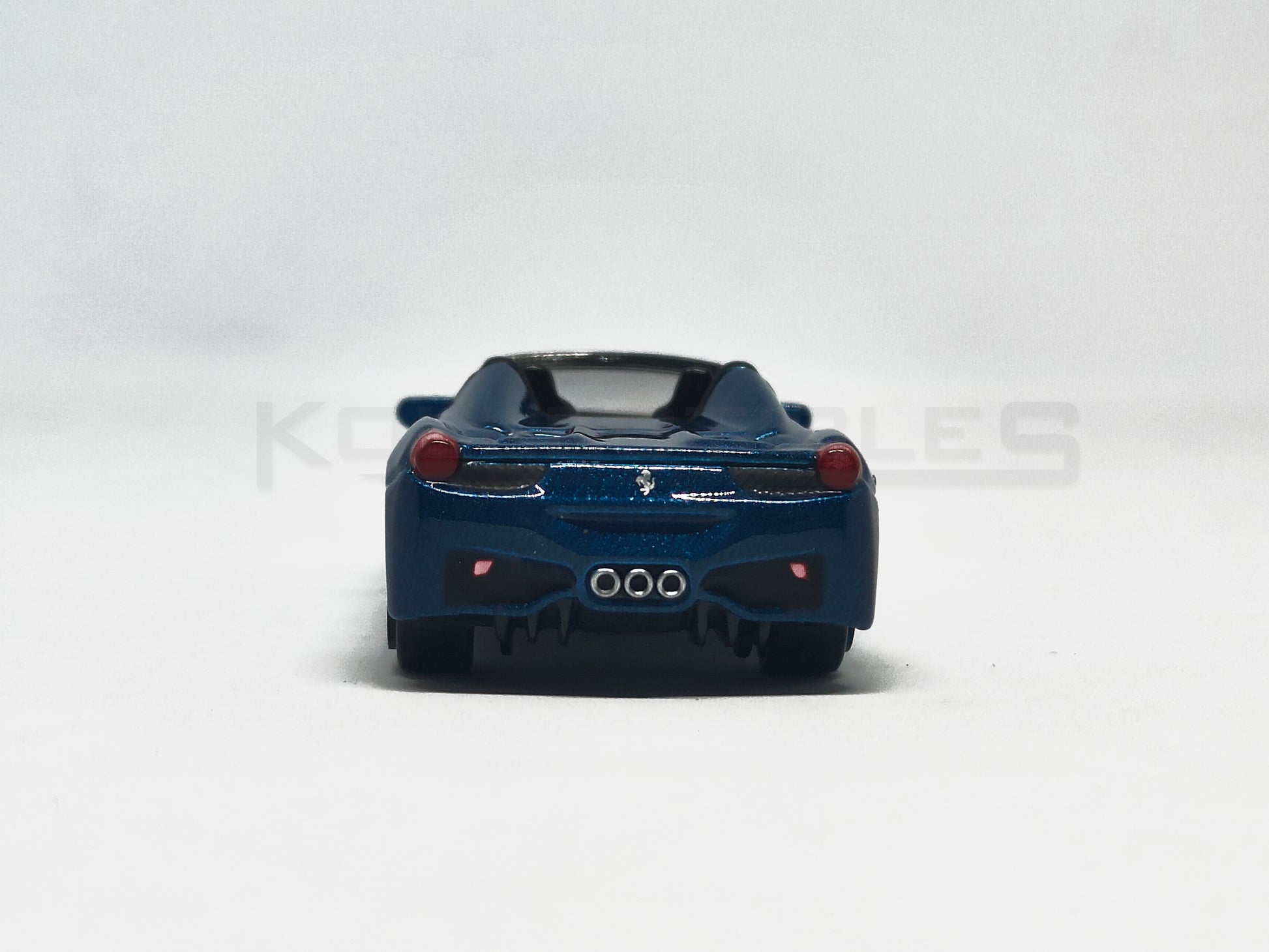 Back view of Ferrari 458 Spider Blue 1:64 scale model car - Bburago