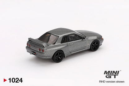back perspective view of Nissan Skyline GT-R (NISMO BNR32 CRS Version) Dark Metal Gray 1:64 scale model car - Mini GT