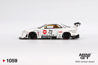 side view of Nissan LB-ER34 Super Silhouette ATHLETE/COLLET 1:64 scale model car - Mini GT