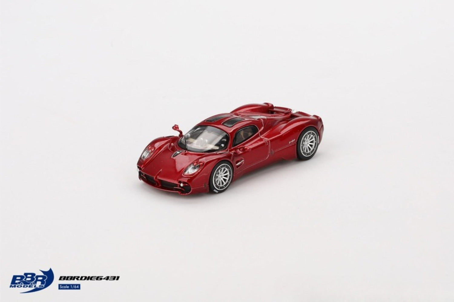Front Perspective Pagani Utopia Dubai Red 1:64 scale model car - BBR models Product Code BBRDIE6431
