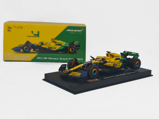 Mclaren Team MCL38 Formula 1 2024 Lando Norris 1:43 scale model car with Acrylic case by Bburago