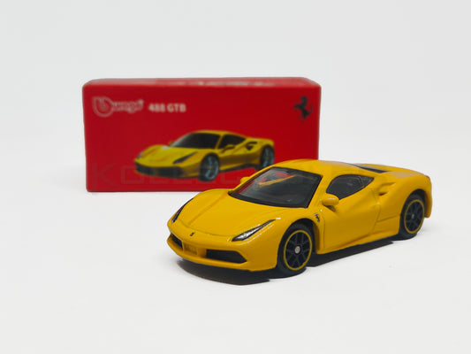 Box of Ferrari 488GTB Yellow 1:64 Scale model car - Bburago