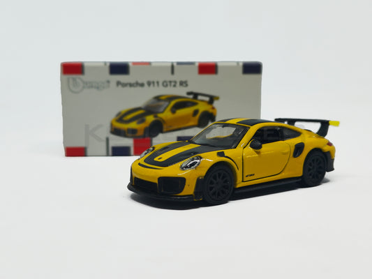 Box of Porsche GT2 RS Yellow 1:64 scale model car - Bburago