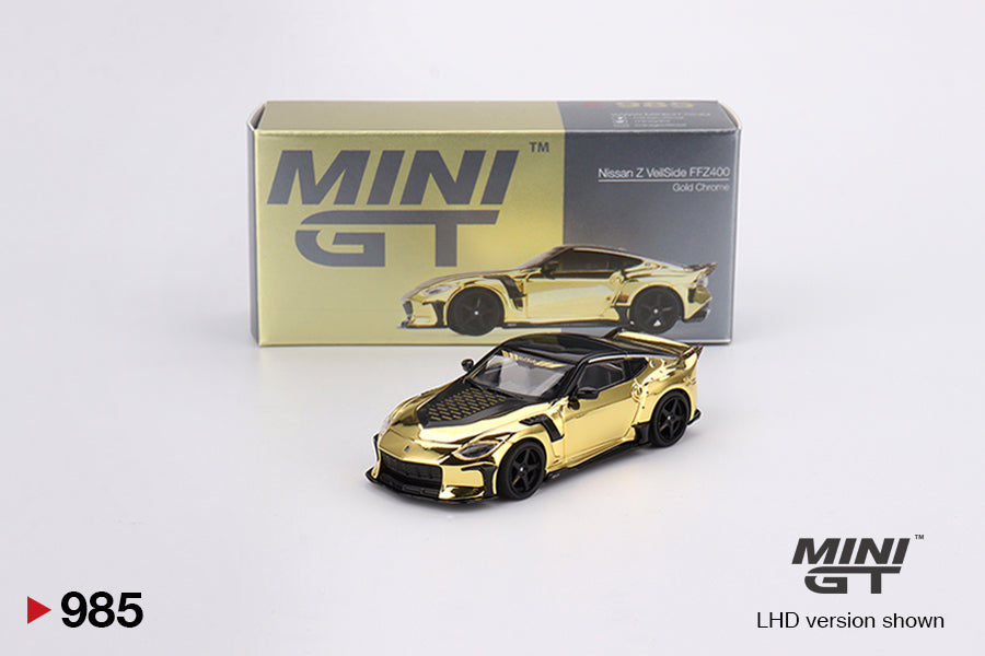 Box of Nissan Z VeilSide FFZ400 Gold Chrome 1:64 scale model car - Mini GT