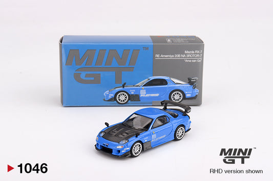 Box of Mazda RX-7 RE-Amemiya 20B NA 3ROTOR-7 “Ama-san Go” 1:64 scale model car - Mini GT