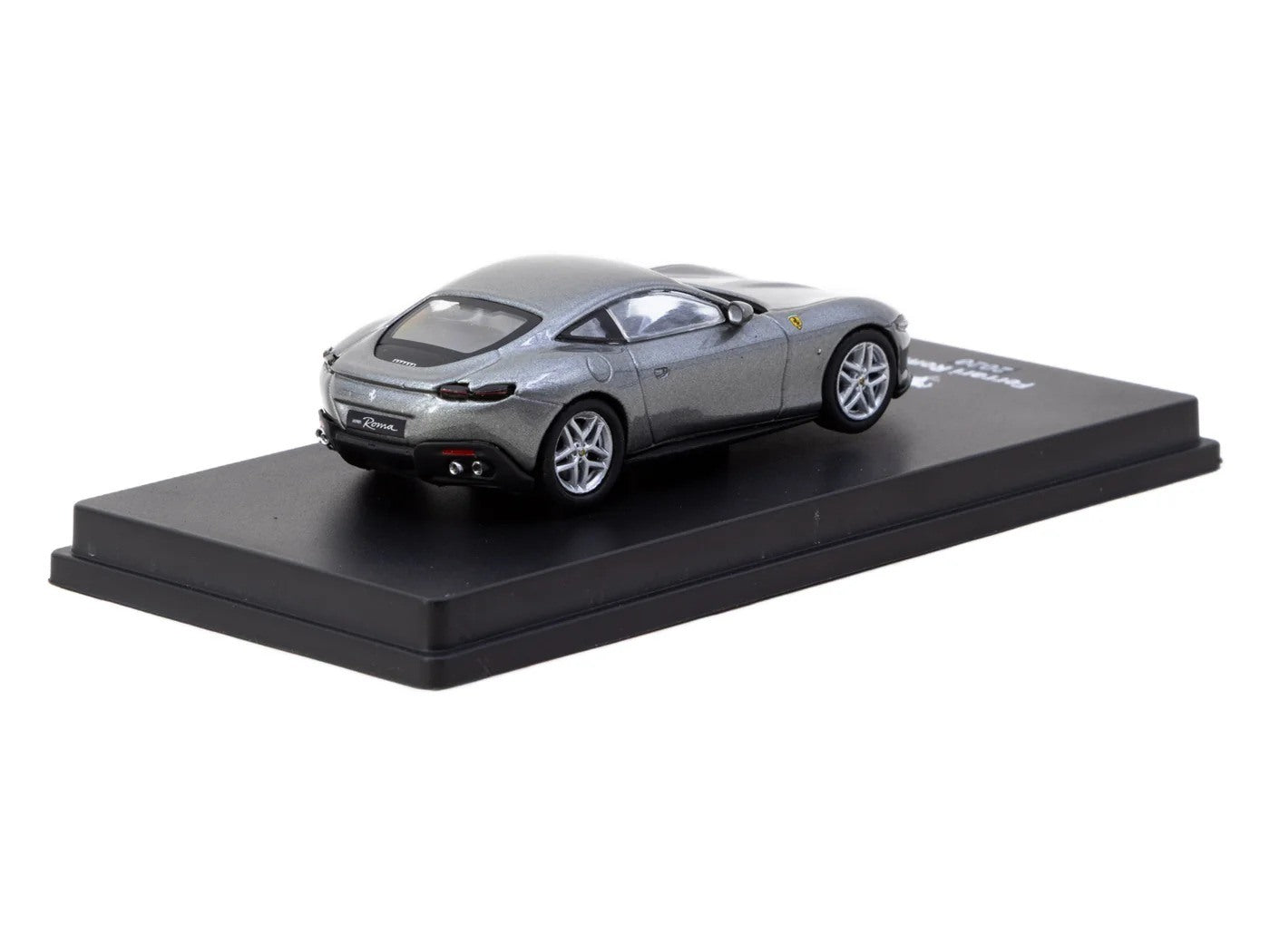 Rear three-quarter view of Ferrari Roma 2020 1:64 diecast showing the fastback roofline and star-spoke wheels (IXC.FSD.FE.008-E)