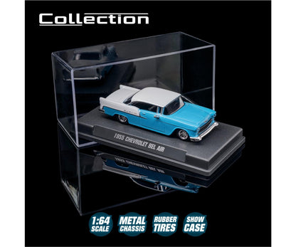acrylic case of 1955 Chevrolet Bel Air Blue 1:64 Scale Model Car – Majorette Premium (Product Code: 8505001001)