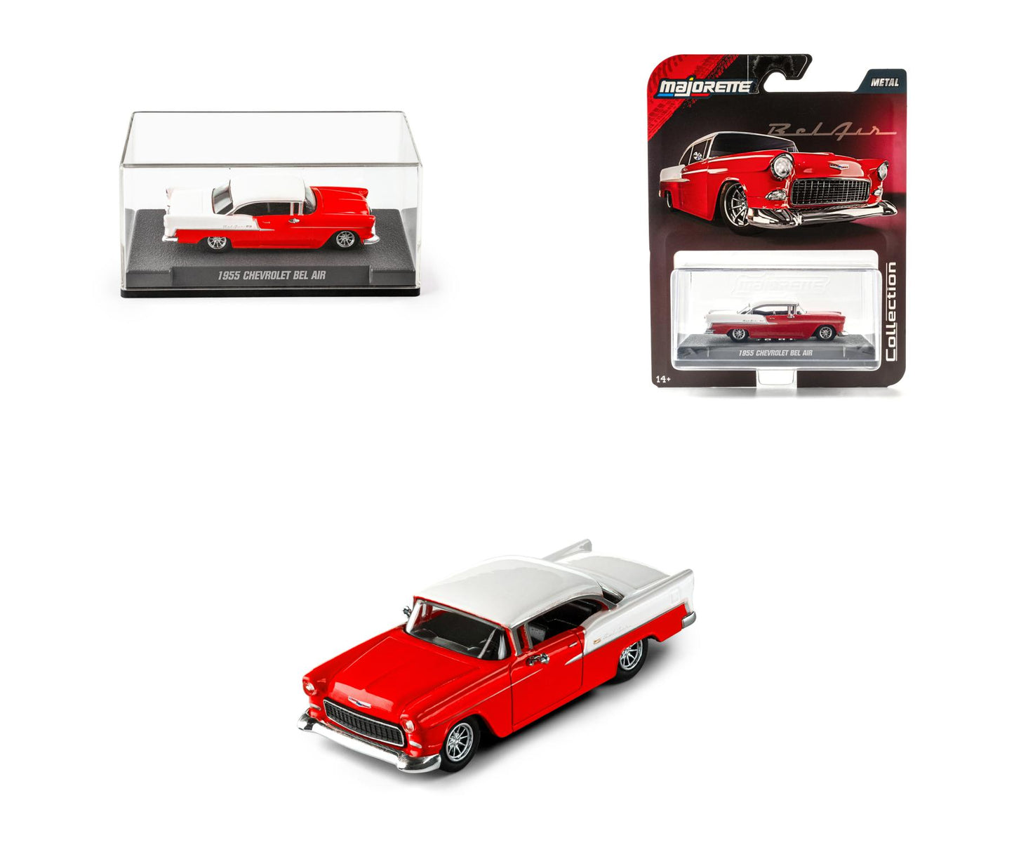 car, acrylic and car of 1955 Chevrolet Bel Air Red 1:64 Scale Model Car – Majorette Premium (Product Code: 8505001013)
