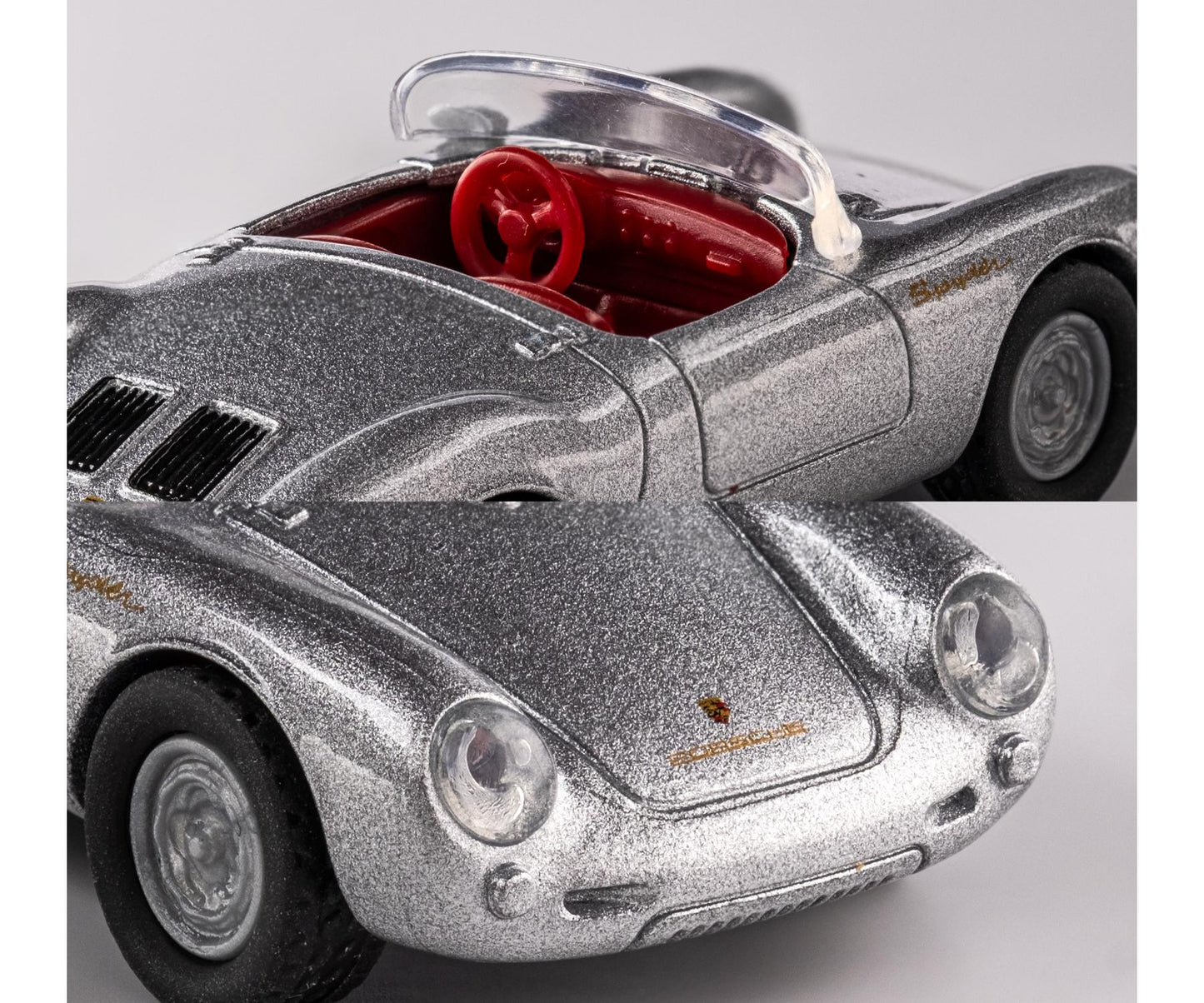 detailed view of 1955 Porsche 550 Spyder 1:64 scale model car - Majorette