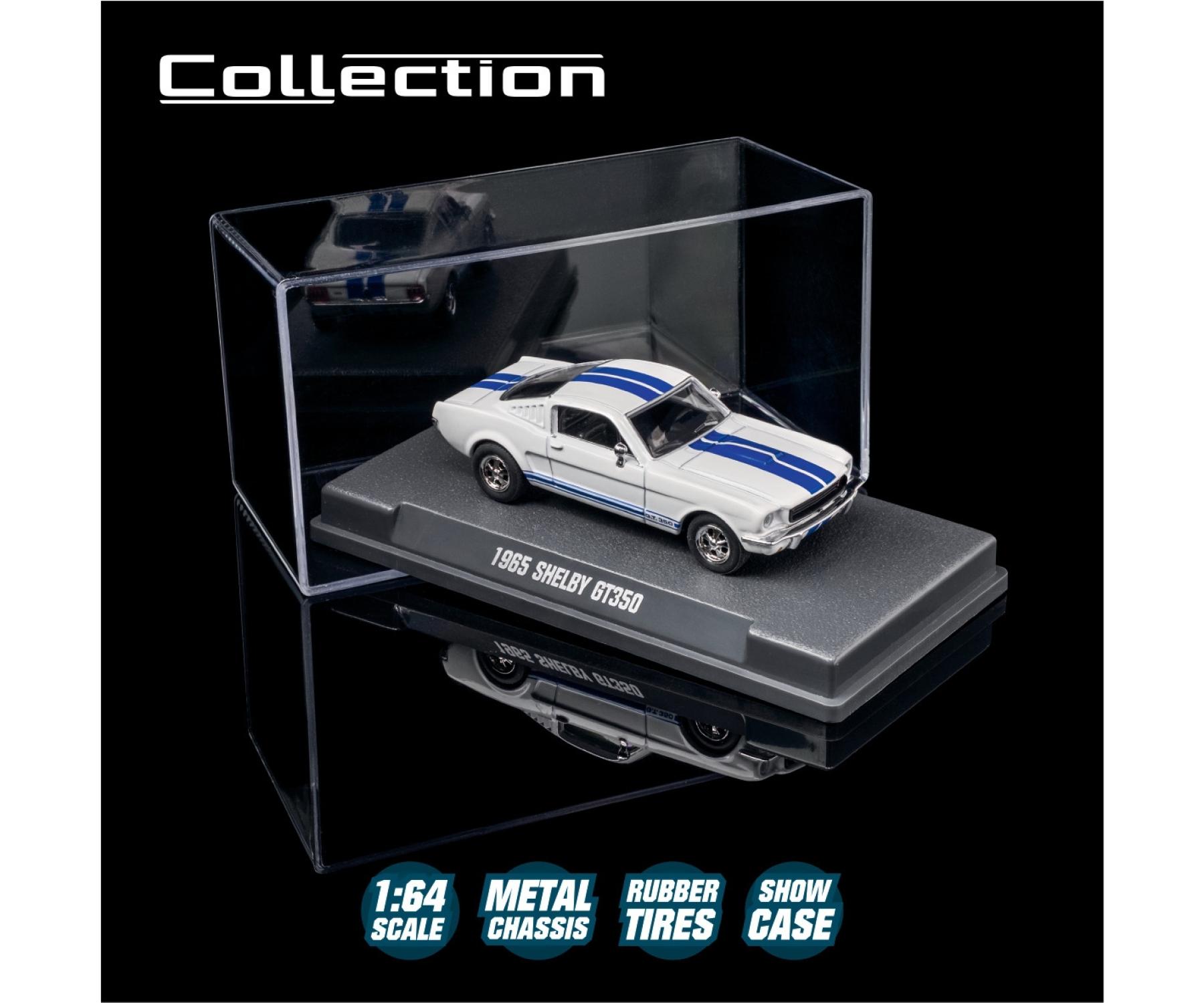 majorette 1965 shelby gt350 Model car in a display case with 'Collection' branding