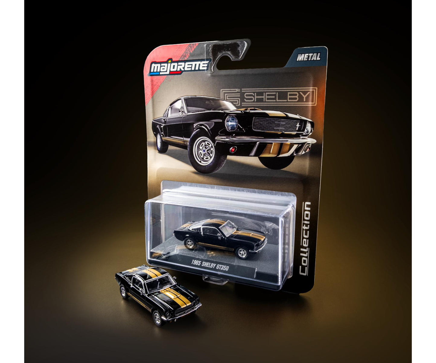 card, acrylic case with car  - 1965 Shelby GT350 1:64 Scale Model Car – Majorette Premium (Product Code: 8505001014)