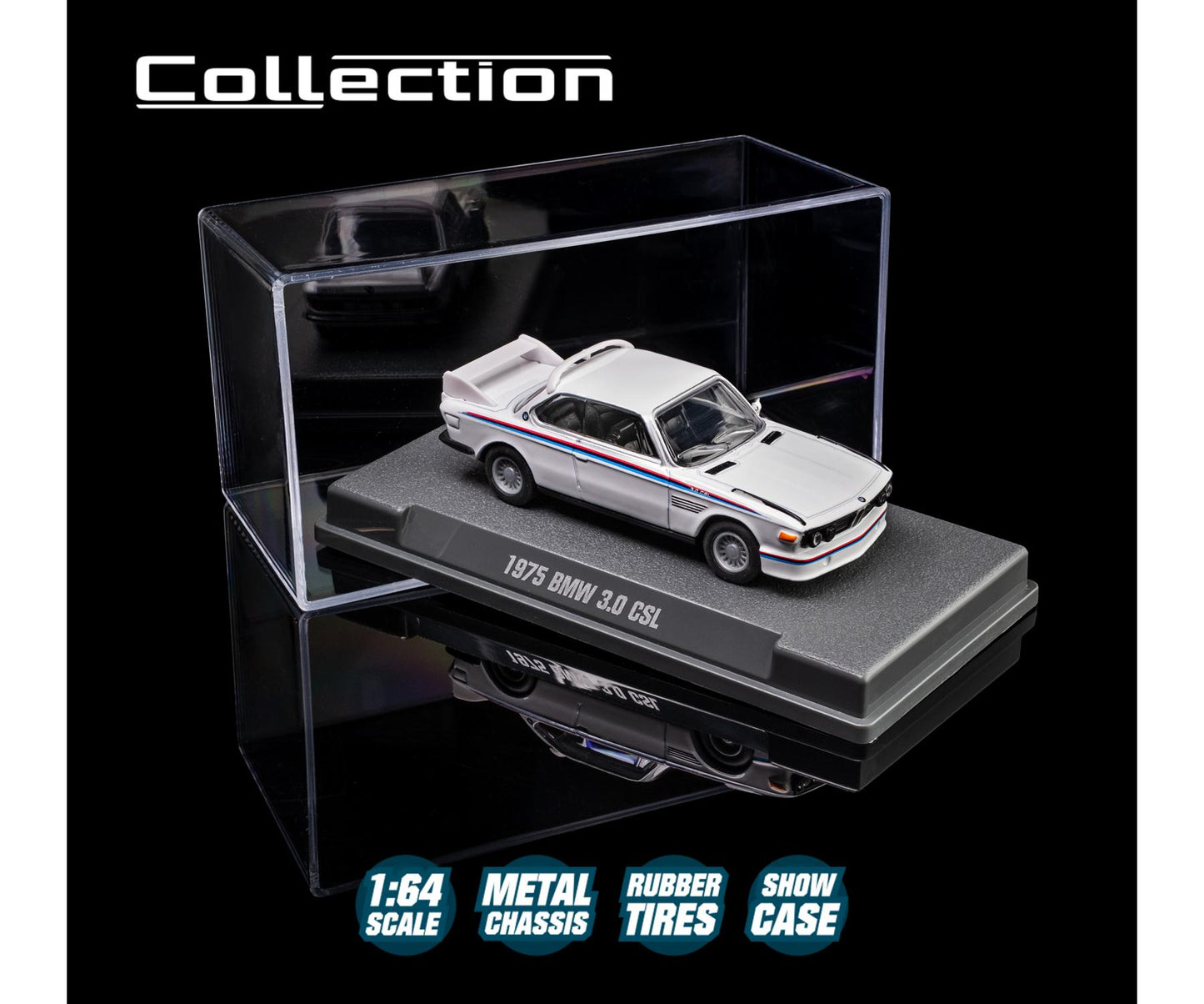 Acrylic case open 1975 BMW 3.0 CSL 1:64 scale model car- Majorette