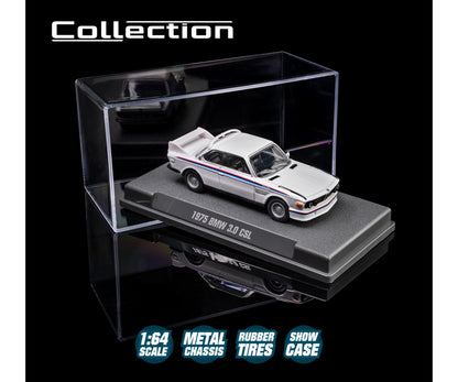 Acrylic case open 1975 BMW 3.0 CSL 1:64 scale model car- Majorette
