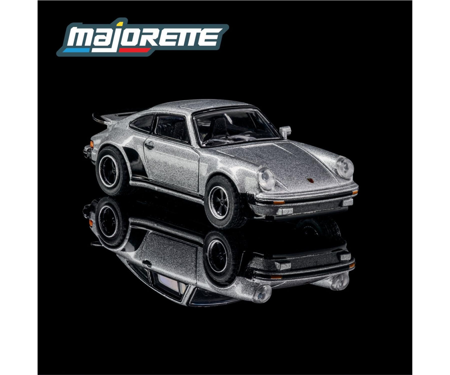 front perspective view of 1975 Porsche 930 Turbo Silver 1:64 Scale Model Car – Majorette Premium (Product Code: 8505001004) 