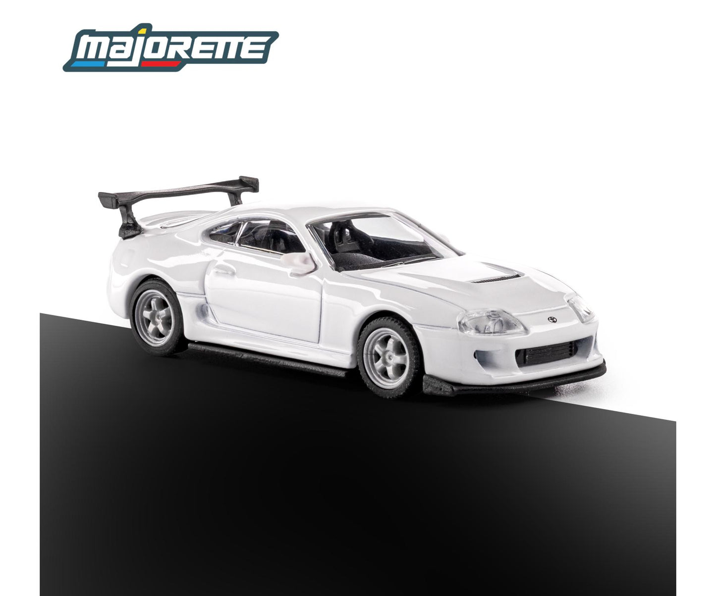 1995 Toyota Supra White 1:64 Scale Model Car – Majorette Premium (Product Code: 8505001017) on a white background, featuring the Majorette logo.