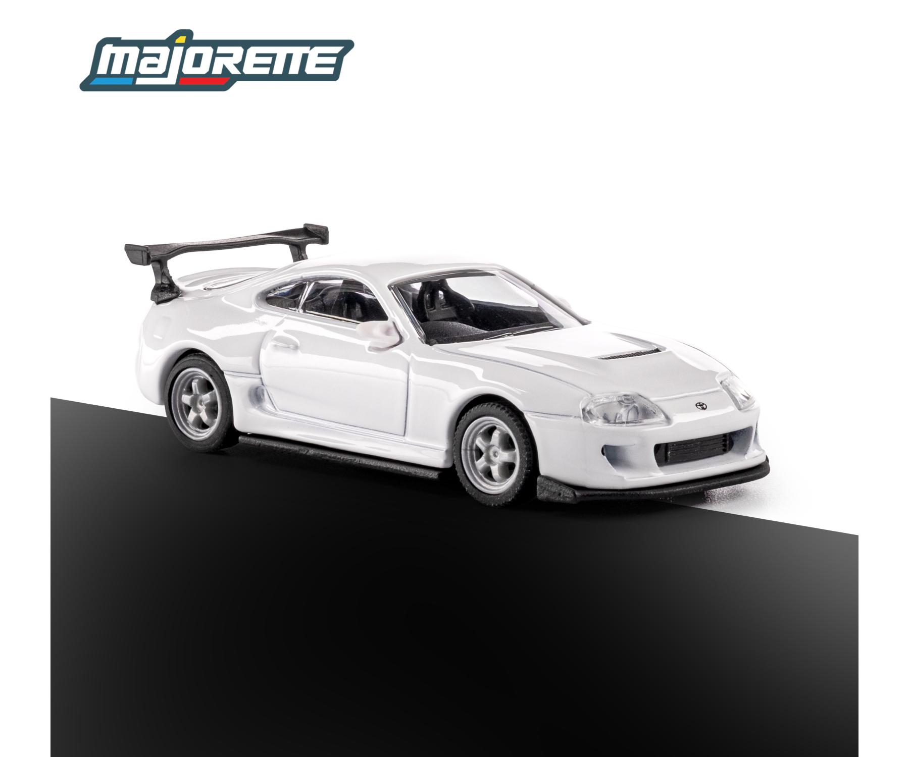 1995 Toyota Supra White 1:64 Scale Model Car – Majorette Premium (Product Code: 8505001017) on a white background, featuring the Majorette logo.