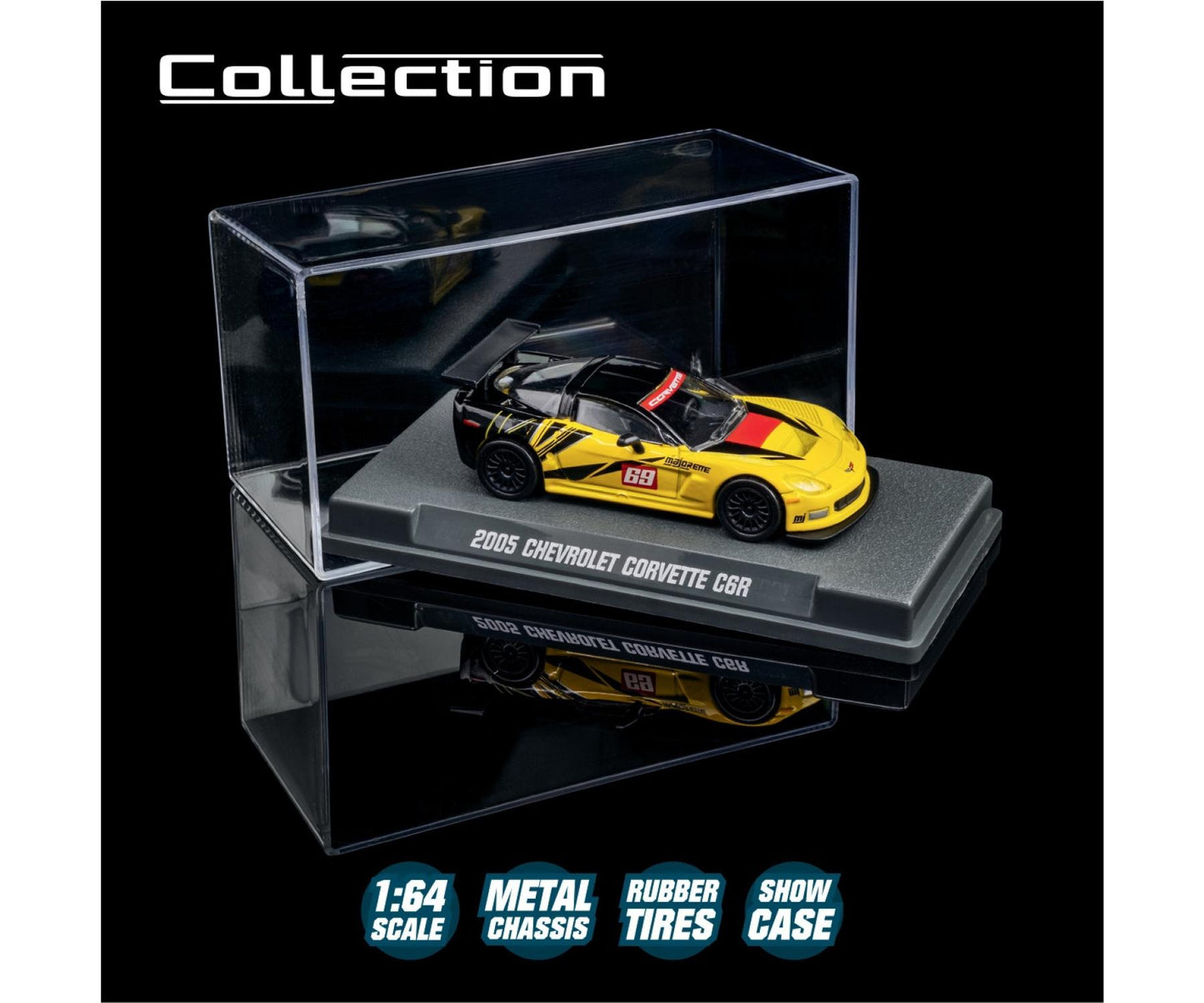 2005 Chevrolet Corvette C6 R yellow 1:64 scale model car - Majorette premium