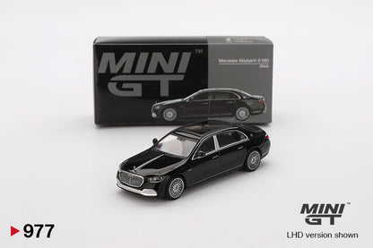 Box of Mercedes-Maybach S 680 Black 1:64 scale model car - Mini GT