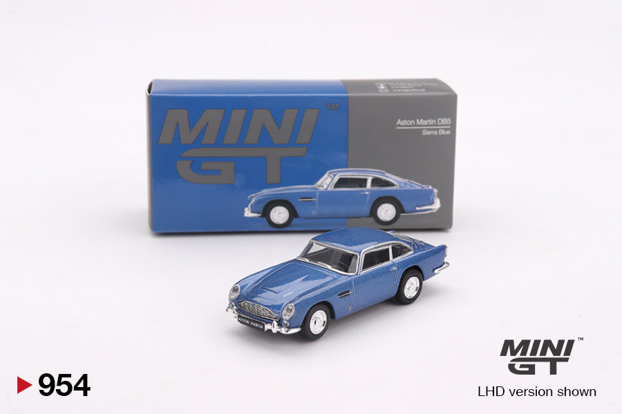 Box of Aston Martin DB5 Sierra Blue 1:64 scale model car - Mini GT