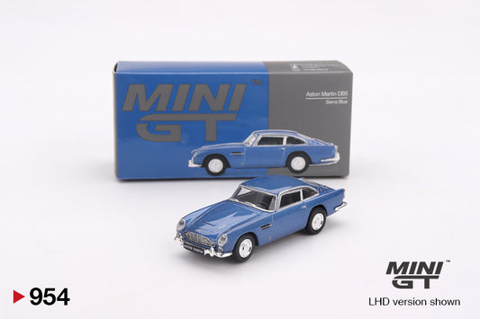 Box of Aston Martin DB5 Sierra Blue 1:64 scale model car - Mini GT