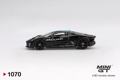 Side view of Jaguar C-X75 Black 1:64 scale model car - Mini GT