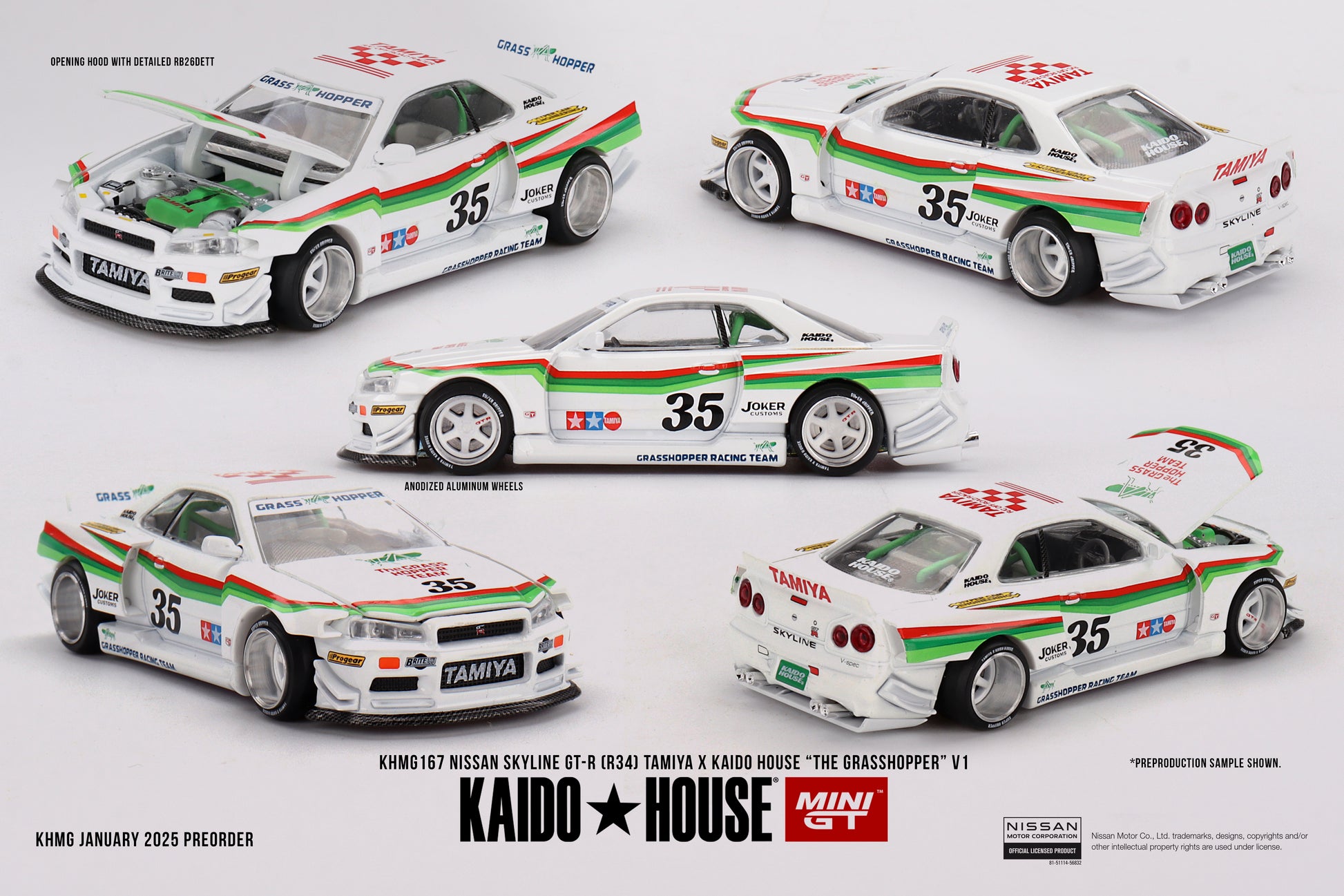 Nissan Skyline GT-R (R34) TAMIYA x KAIDO HOUSE "The GRASSHOPPER" V1 - Mini GT