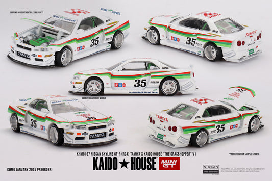 Nissan Skyline GT-R (R34) TAMIYA x KAIDO HOUSE "The GRASSHOPPER" V1 - Mini GT