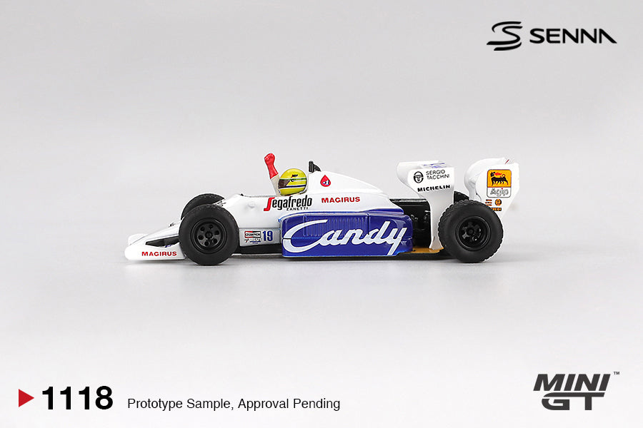 Mini GT 1:64 Toleman TG184 #19 Ayrton Senna 1984 Monaco Grand Prix diecast model view 3