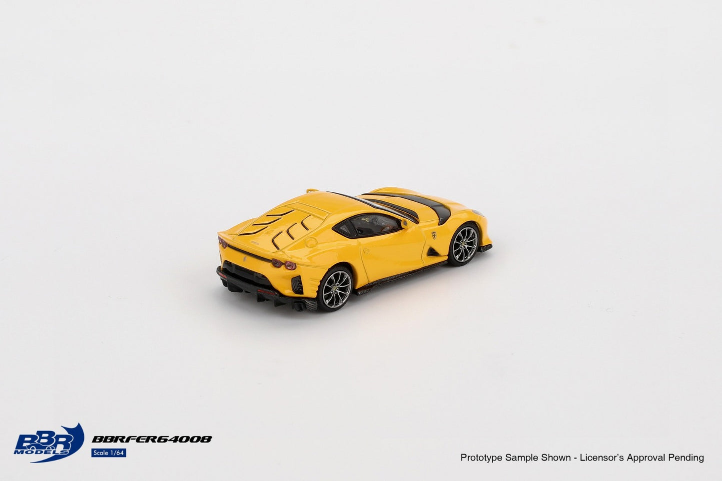 back view of Ferrari 812 Competizone Giallo Modena 1:64 scale model car - BBR Models