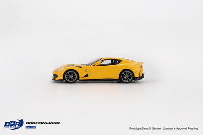 side view of Ferrari 812 Competizone Giallo Modena 1:64 scale model car - BBR Models