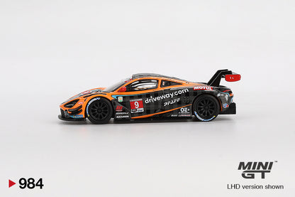 side view of McLaren 720S GT3 Evo Pfaff Motorsports 2024 IMSA Daytona 24 Hrs 1:64 scale model car - Mini GT