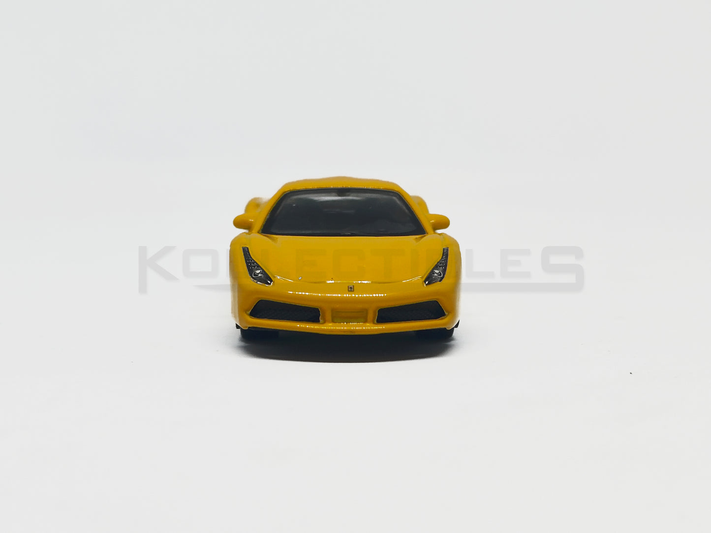 Front view of Ferrari 488GTB Yellow 1:64 Scale model car - Bburago